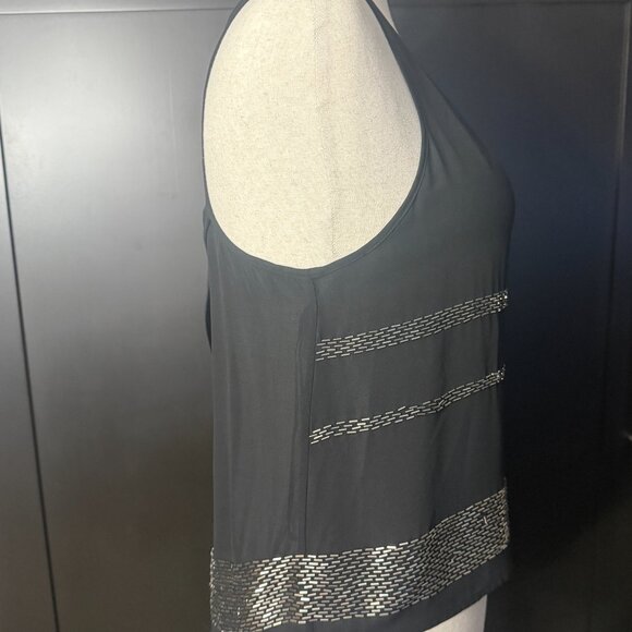 Bebe & Noir Black Sequin Beaded Tank Tops M / L & Earrings Statement Bundle - Picture 2 of 15